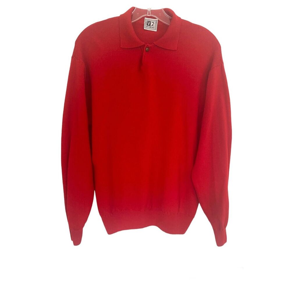 V2 By Versace Red Lana Wool Henley Collared Men/Unisex Sweater Sz M